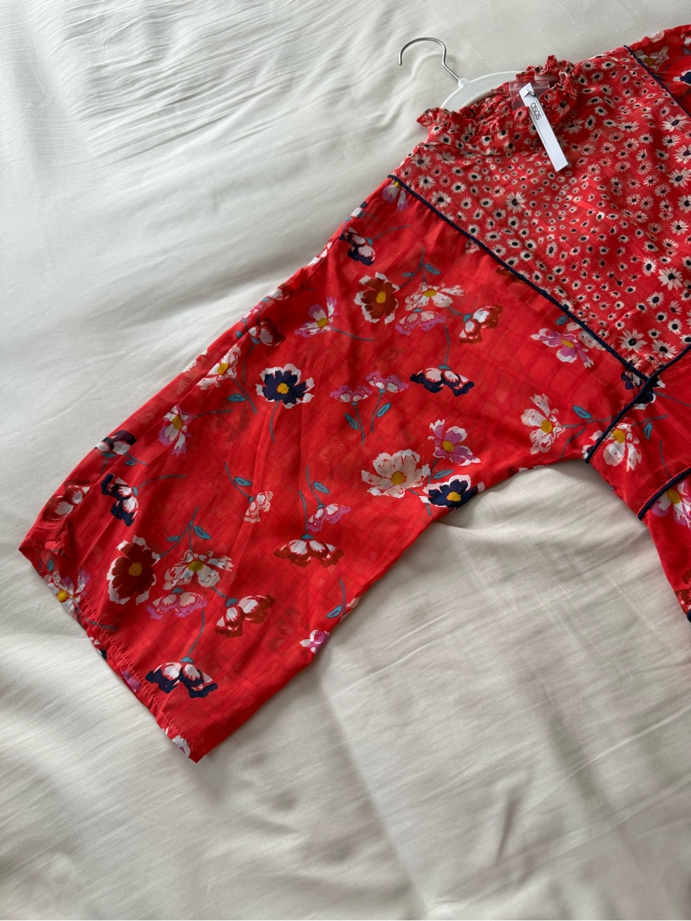 ASOS Red Floral Ruffle-Neck Mini Dress - Picture 4 of 5